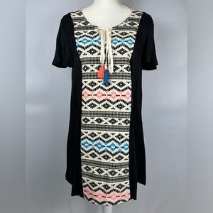 Judith March Short Sleeve Shift Dress Swim Coverup Tribal Aztec Print Medium